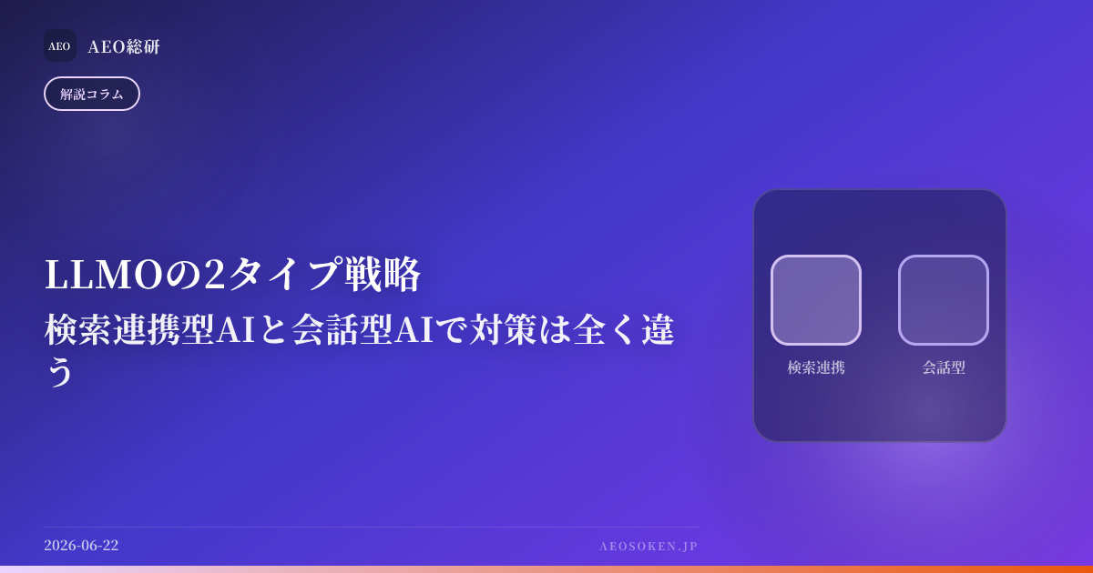 LLMOの2タイプ戦略 — 検索連携型AIと会話型AIで対策は全く違う — AEO総研